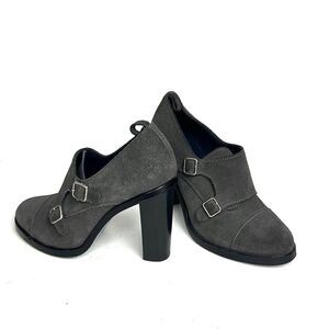 Brooks Brothers Charcoal Gray Suede Monk Strap Heels Booties made in Italy 6,5